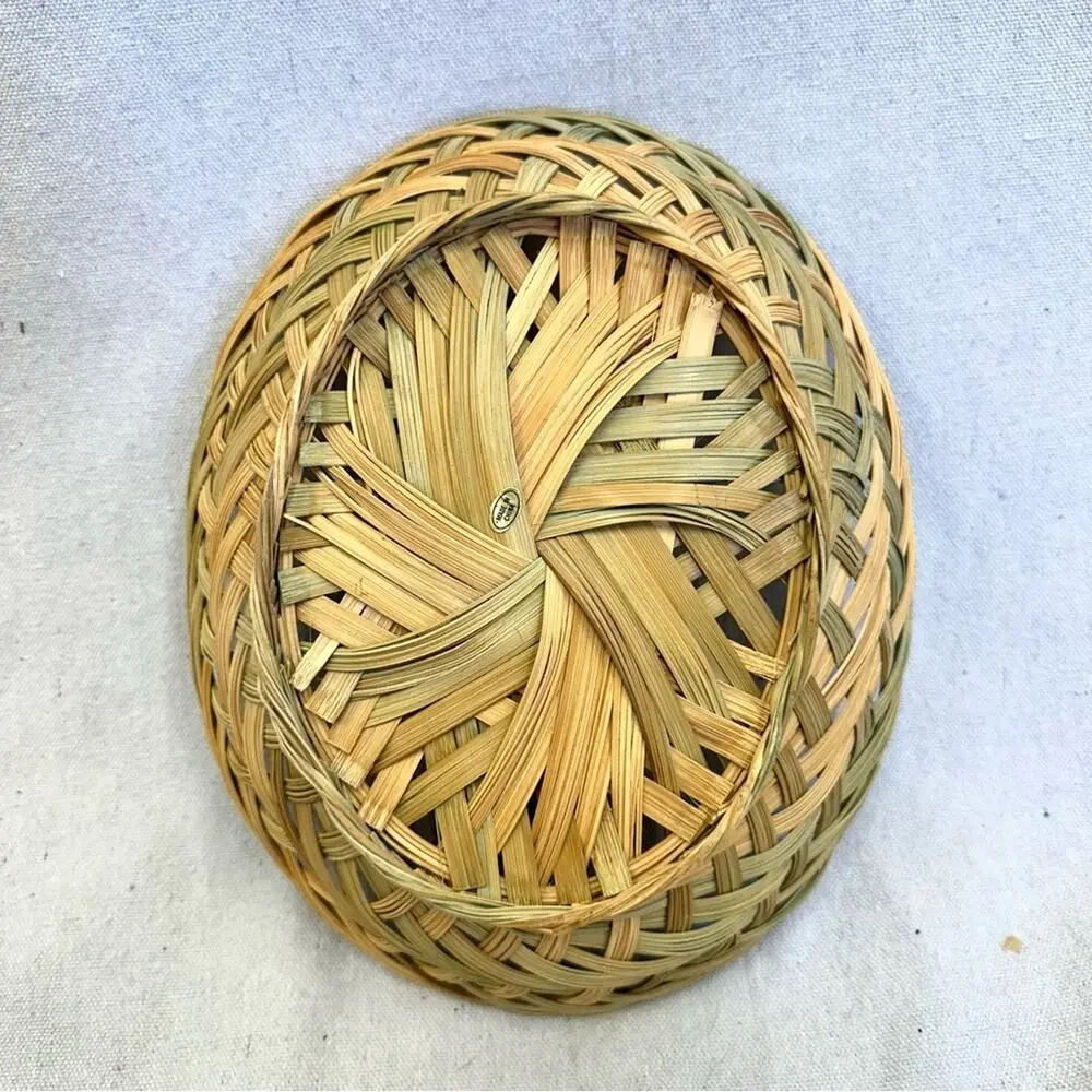 Vintage set of 2 southwest boho woven wicker basket/tray in natural & greens‎
